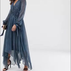 ASOS midi dress with embroidered waist detail in washed chiffon